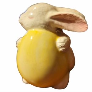 Vtg Papel Porcelain White Easter Bunny Rabbit Yellow Egg